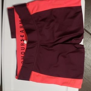 Maroon and Neon Orange Cropped Under Armour XL Compression Workout Leggings